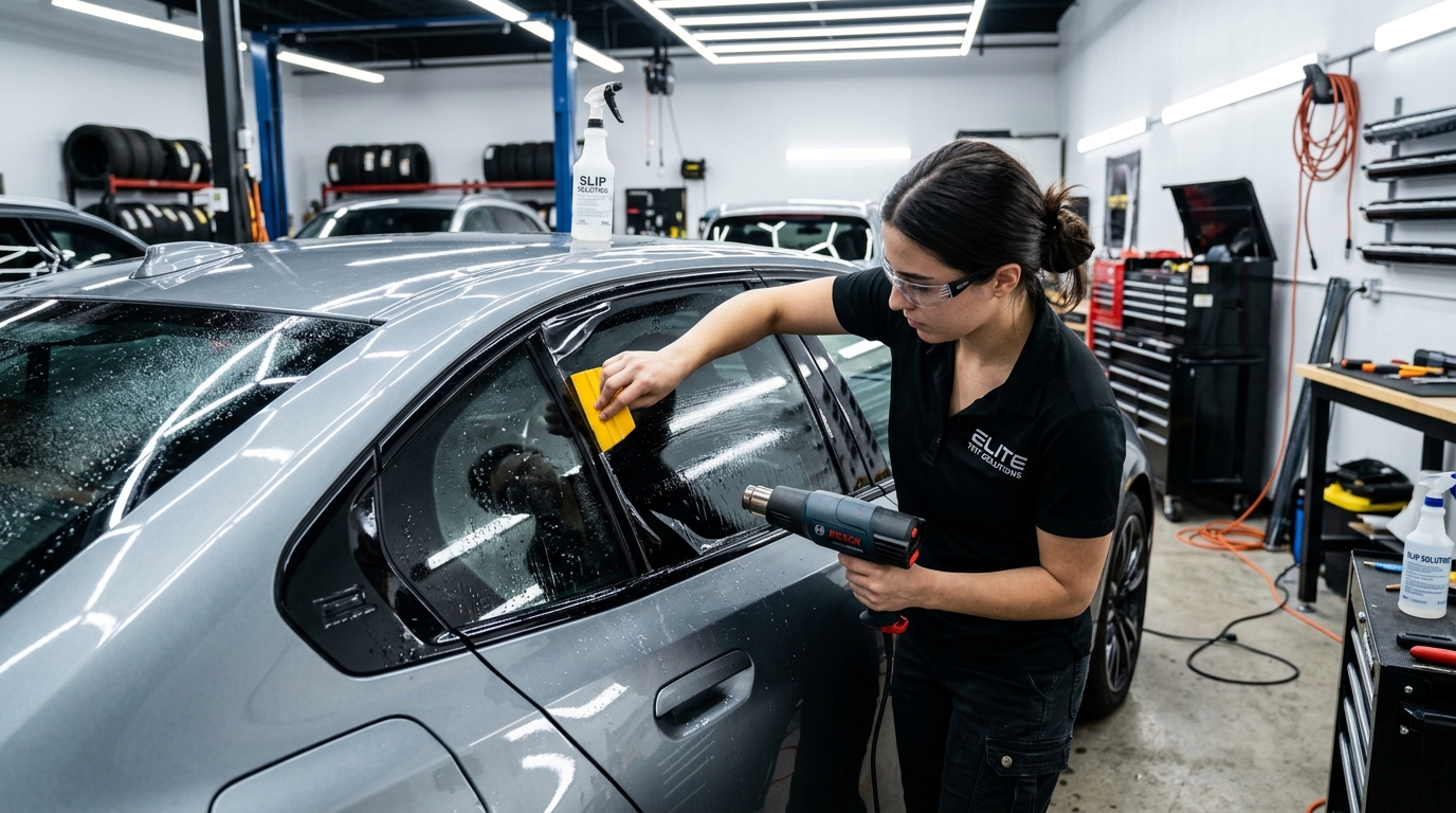 Window Tinting installation action shot